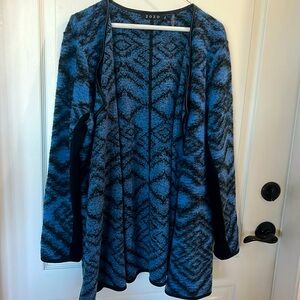 EUC Zozo blue & black BoHo Lagenlook open front long cardigan size XL